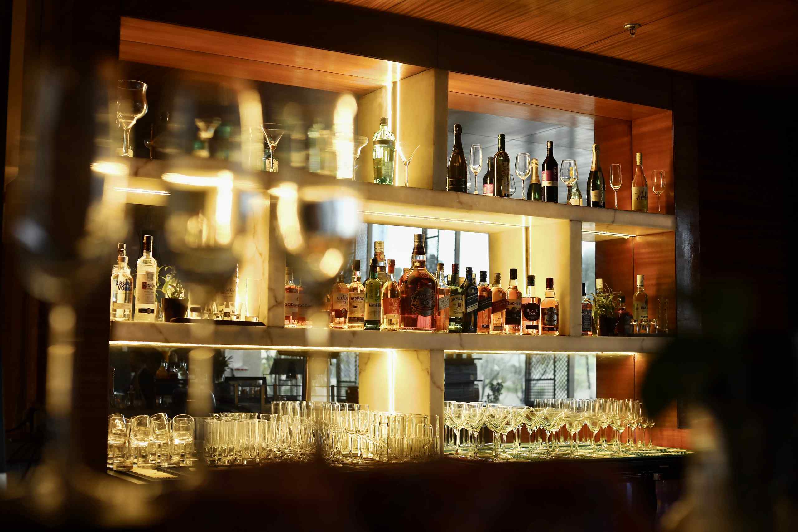 A well-stocked bar.